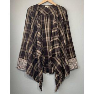 Mystree Plaid Waterfall Drape Cardigan S